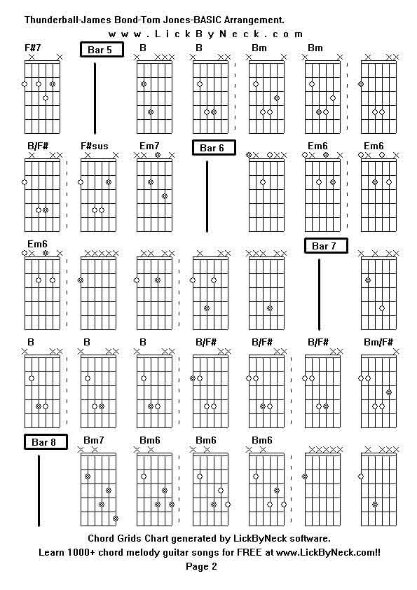 Chord Grids Chart of chord melody fingerstyle guitar song-Thunderball-James Bond-Tom Jones-BASIC Arrangement,generated by LickByNeck software.